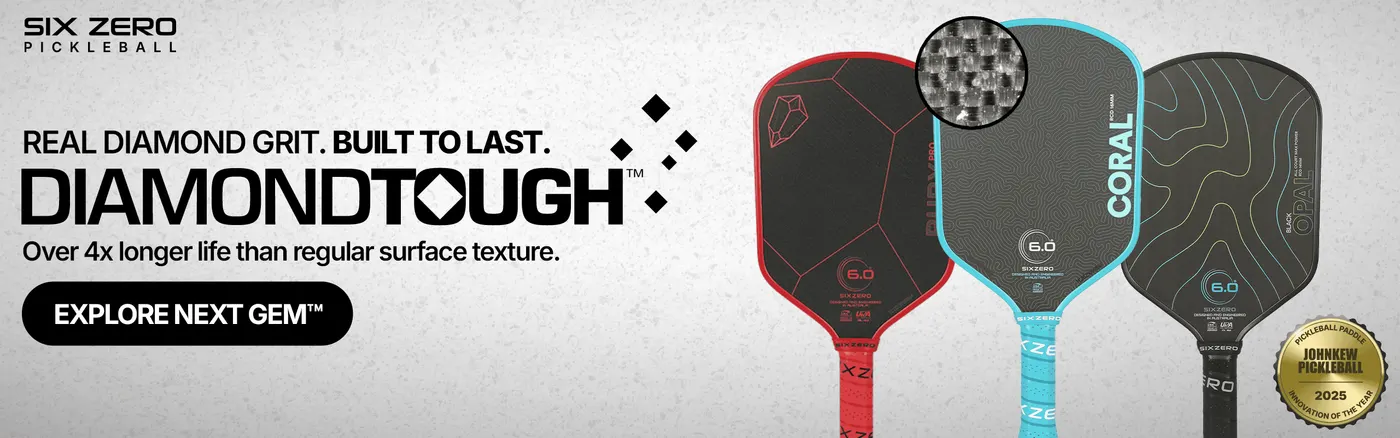High-performance pickleball paddle with diamond grit surface for durability and enhanced play.